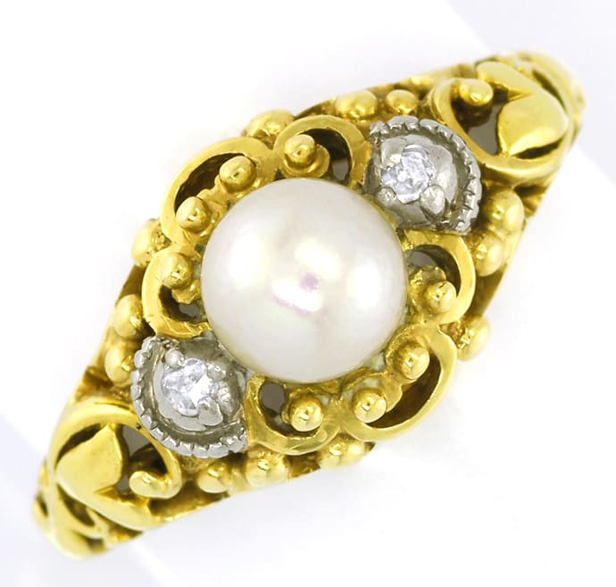 Foto 2 - Antik Set Ring Collier Brosche Perlen Diamanten, S5411