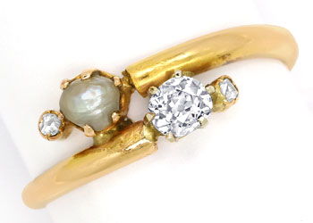 Foto 1 - Feiner antiker Ring mit Perle und Diamanten in Gold 18K, S9733